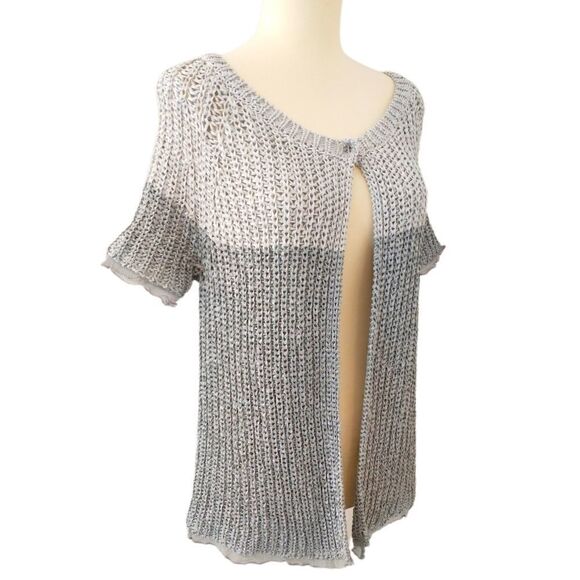 Chicos Open Knit Cardigan Sz 0 S Sweater Short Sleeve Shrug Capsule Luxury Gray - Picture 3 of 16